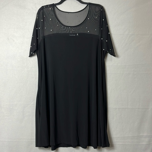 Nina Leonard Dresses & Skirts - Nina Leonard‎ Womens Swing Dress Mesh Top Beads Midi Size 2X Pockets Black